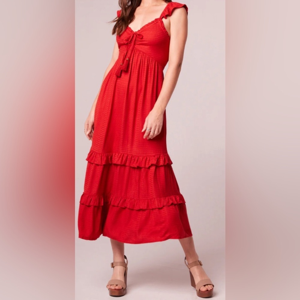 Band of the Free Clarissa Red Tiered Midi Dress - NWT - Size L